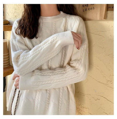 Πουλόβερ με λαιμόκοψη με λαιμόκοψη Γυναικείο πουλόβερ με νέο μονόχρωμο Πλεκτό πουλόβερ σε χαλαρό στυλ, το φθινόπωρο και το χειμώνα