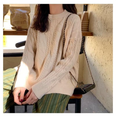 Πουλόβερ με λαιμόκοψη με λαιμόκοψη Γυναικείο πουλόβερ με νέο μονόχρωμο Πλεκτό πουλόβερ σε χαλαρό στυλ, το φθινόπωρο και το χειμώνα