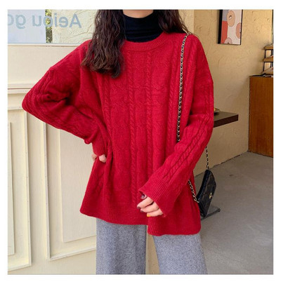 Πουλόβερ με λαιμόκοψη με λαιμόκοψη Γυναικείο πουλόβερ με νέο μονόχρωμο Πλεκτό πουλόβερ σε χαλαρό στυλ, το φθινόπωρο και το χειμώνα