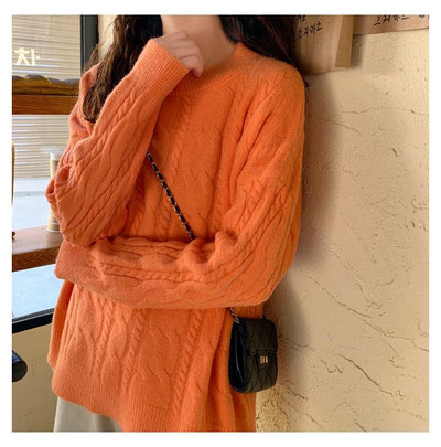 Πουλόβερ με λαιμόκοψη με λαιμόκοψη Γυναικείο πουλόβερ με νέο μονόχρωμο Πλεκτό πουλόβερ σε χαλαρό στυλ, το φθινόπωρο και το χειμώνα