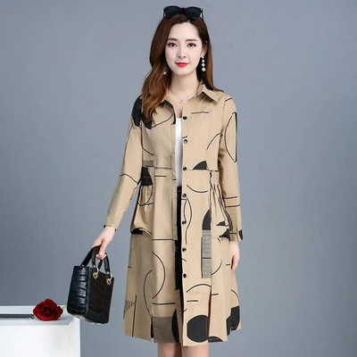 Proljeće Jesen Tanki baloner Ženska odjeća Nova duga košulja s korejskim printom Ženske vjetrovke Gornji kaput Sobretudo Feminino