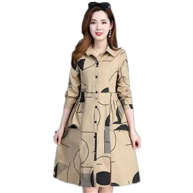 Proljeće Jesen Tanki baloner Ženska odjeća Nova duga košulja s korejskim printom Ženske vjetrovke Gornji kaput Sobretudo Feminino