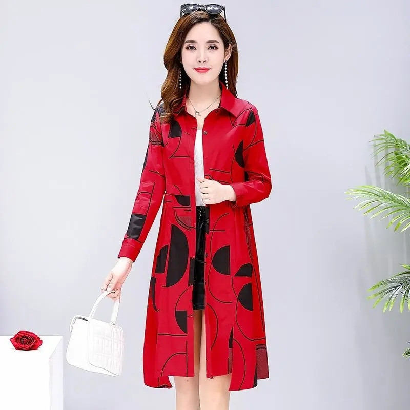 Proljeće Jesen Tanki baloner Ženska odjeća Nova duga košulja s korejskim printom Ženske vjetrovke Gornji kaput Sobretudo Feminino