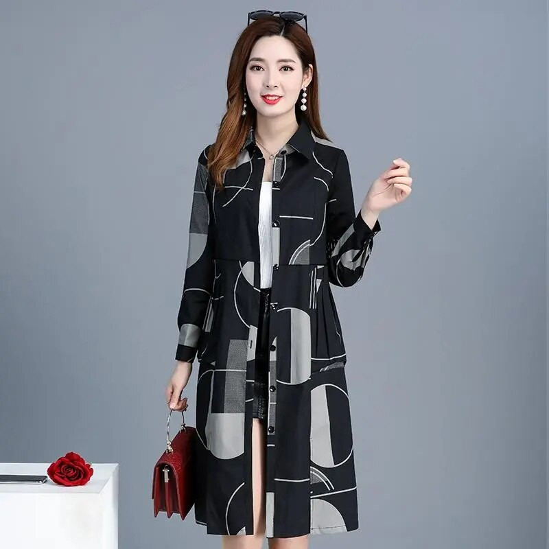 Proljeće Jesen Tanki baloner Ženska odjeća Nova duga košulja s korejskim printom Ženske vjetrovke Gornji kaput Sobretudo Feminino