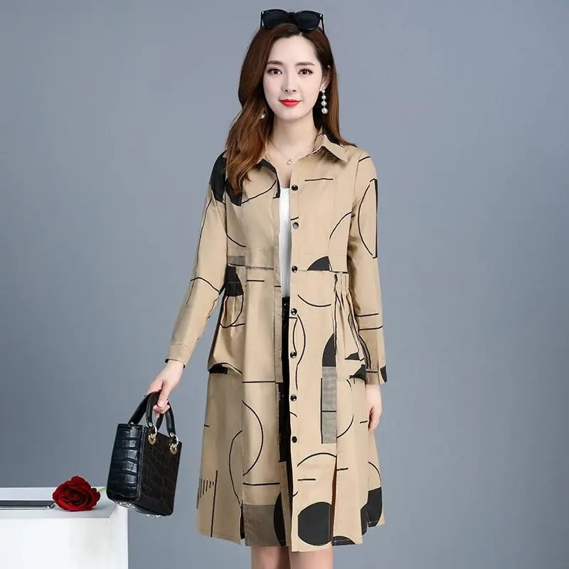 Proljeće Jesen Tanki baloner Ženska odjeća Nova duga košulja s korejskim printom Ženske vjetrovke Gornji kaput Sobretudo Feminino