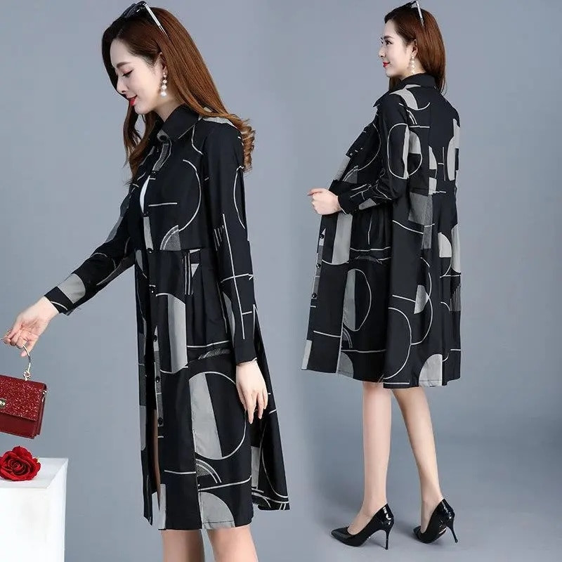 Proljeće Jesen Tanki baloner Ženska odjeća Nova duga košulja s korejskim printom Ženske vjetrovke Gornji kaput Sobretudo Feminino