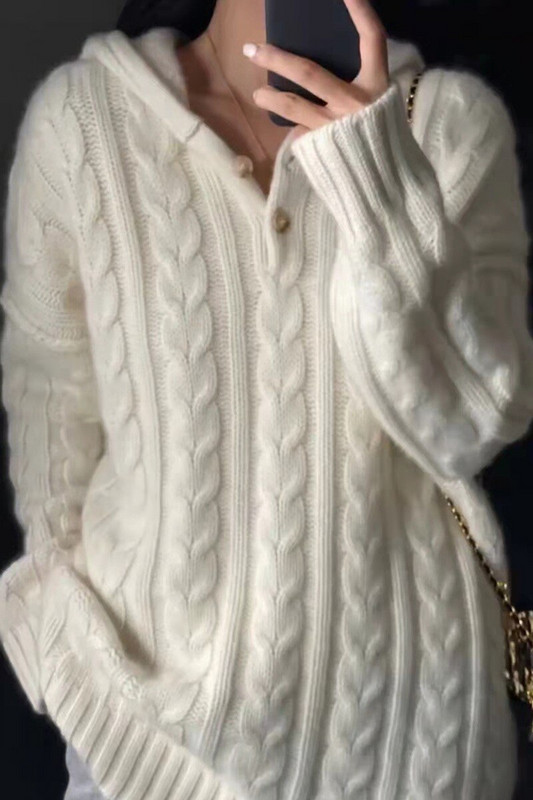 Jauns rudens un ziemas biezs, savīti vilnas kapucis brīvs pulovers džemperis ar kapuci Lazy Wind Twist trikotāžas vilnas pamatne