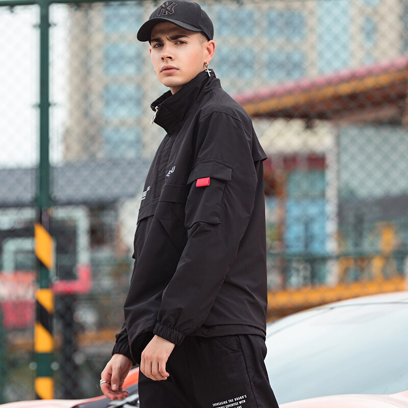 Being Vigor Vīriešu Anorak Jakas Hip-Hop Virsdrēbes Rudens Vējjaka Vienkrāsains Ielu apģērbs Vīriešu āra virsjaka Tops 4XL