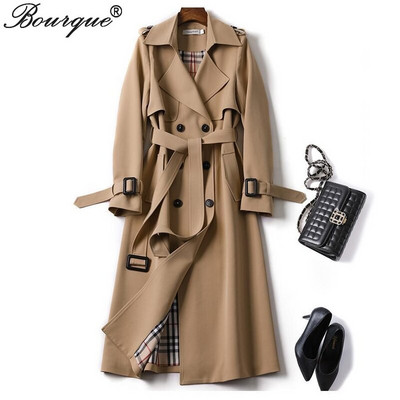 2022. gada garais mētelis sievietēm, divrindu, šaurs mētelis, modes Harajuku ielas apģērbs, sieviešu virsdrēbes, modes vējjaka