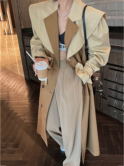 LANMREM Trenčs Sieviešu 2022. gada rudens mētelis, jauna šuvju krāsa, robaina, brīva modes gara vējjaka, sieviešu ielas apģērbs 2R7821