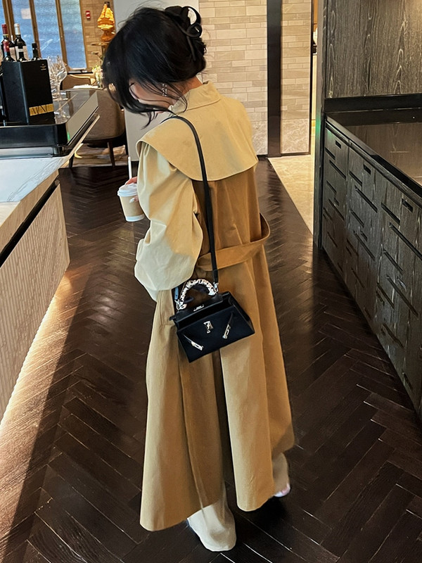 LANMREM Trenčs Sieviešu 2022. gada rudens mētelis, jauna šuvju krāsa, robaina, brīva modes gara vējjaka, sieviešu ielas apģērbs 2R7821