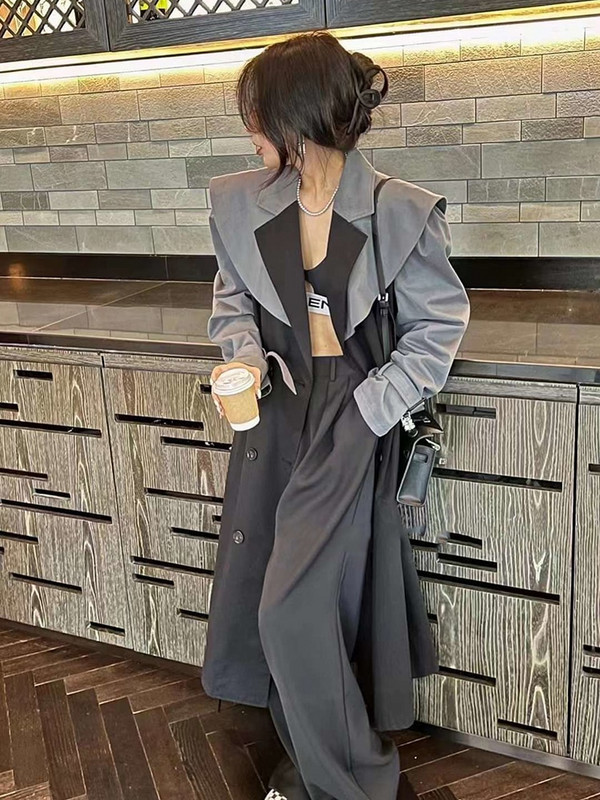 LANMREM Trenčs Sieviešu 2022. gada rudens mētelis, jauna šuvju krāsa, robaina, brīva modes gara vējjaka, sieviešu ielas apģērbs 2R7821