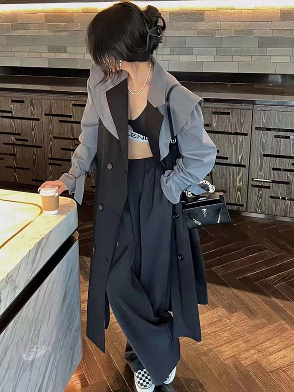 LANMREM Trenčs Sieviešu 2022. gada rudens mētelis, jauna šuvju krāsa, robaina, brīva modes gara vējjaka, sieviešu ielas apģērbs 2R7821