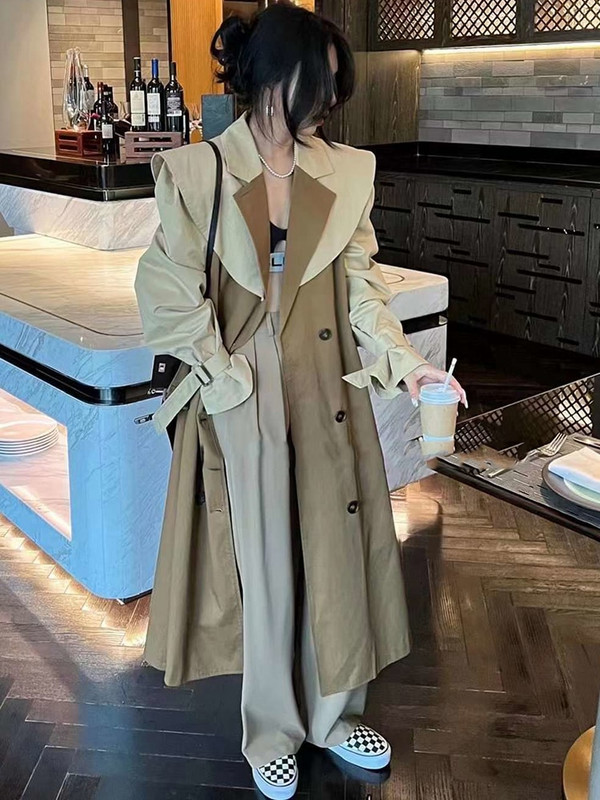 LANMREM Trenčs Sieviešu 2022. gada rudens mētelis, jauna šuvju krāsa, robaina, brīva modes gara vējjaka, sieviešu ielas apģērbs 2R7821