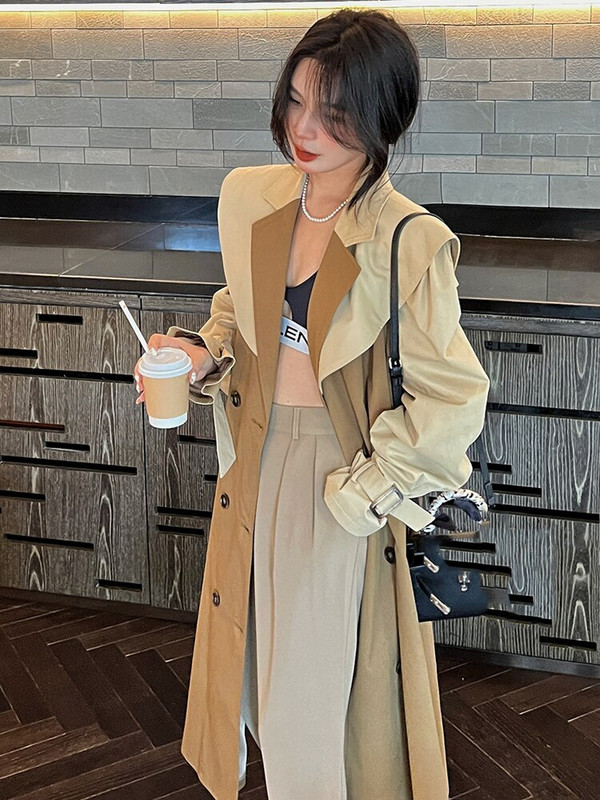 LANMREM Trenčs Sieviešu 2022. gada rudens mētelis, jauna šuvju krāsa, robaina, brīva modes gara vējjaka, sieviešu ielas apģērbs 2R7821