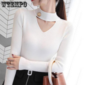 Hollow Hanging Neck V-neck Careful Machine Λεπτό μακρυμάνικο πουλόβερ Γυναικεία Basic Πουλόβερ Χονδρική