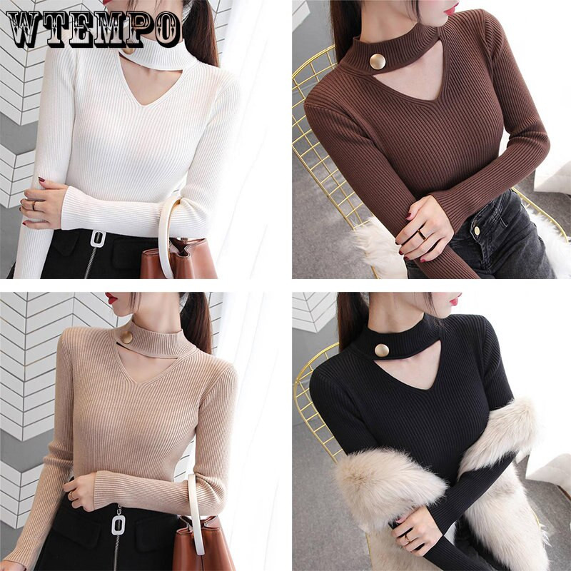 Hollow Hanging Neck V-neck Careful Machine Λεπτό μακρυμάνικο πουλόβερ Γυναικεία Basic Πουλόβερ Χονδρική