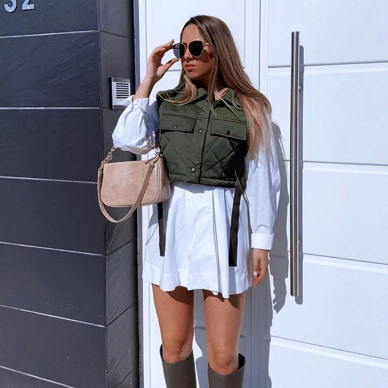 Puloru sieviešu veste vienkrāsains bez piedurknēm, pogāms, apgriezts virsdrēbes ikdienas rudens ziemas polsterēta veste