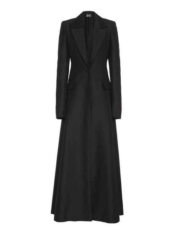 [LGRQ] Ženski trenč kaput, novi jednobojni kaput s dugim rukavima, širokim urezima i visokim strukom, vjetrovka Fashion Tide Jesen 2022. 19J332