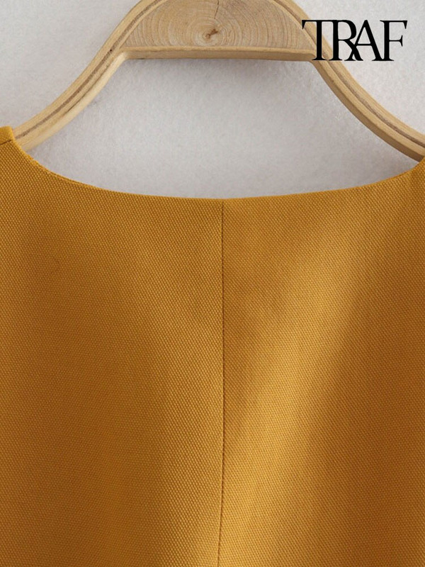 TRAF Sieviešu modes biroja apģērbs Pamata veste Vintage bez piedurknēm priekšpusē pogas Sieviešu virsdrēbes Eleganta veste topi