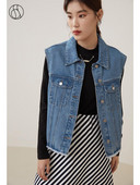 DUSHU Ženski traper prsluk s neobrađenim rubovima, novi, šik stil, tanak, unikatan, ležeran, ulični stil, cool djevojke, posebni ženski prsluci