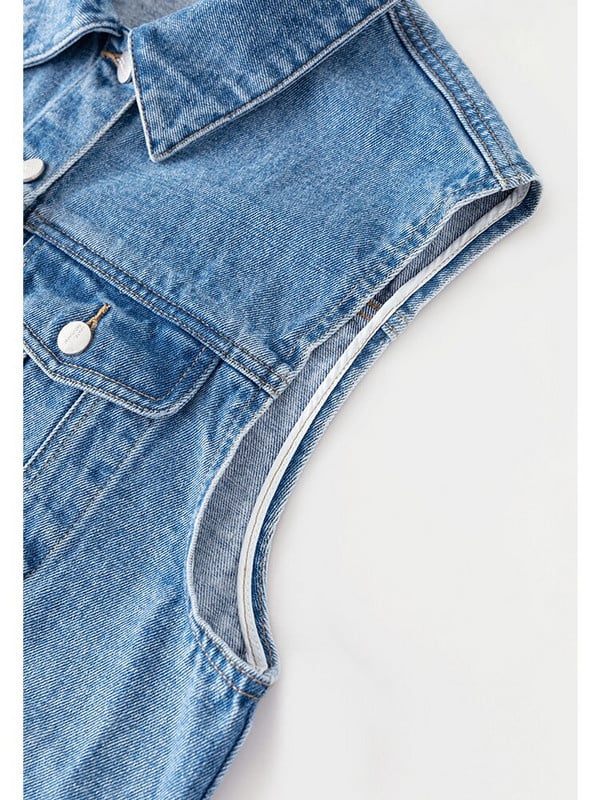 DUSHU Ženski traper prsluk s neobrađenim rubovima, novi, šik stil, tanak, unikatan, ležeran, ulični stil, cool djevojke, posebni ženski prsluci