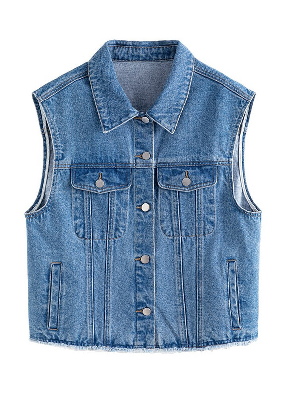 DUSHU Ženski traper prsluk s neobrađenim rubovima, novi, šik stil, tanak, unikatan, ležeran, ulični stil, cool djevojke, posebni ženski prsluci