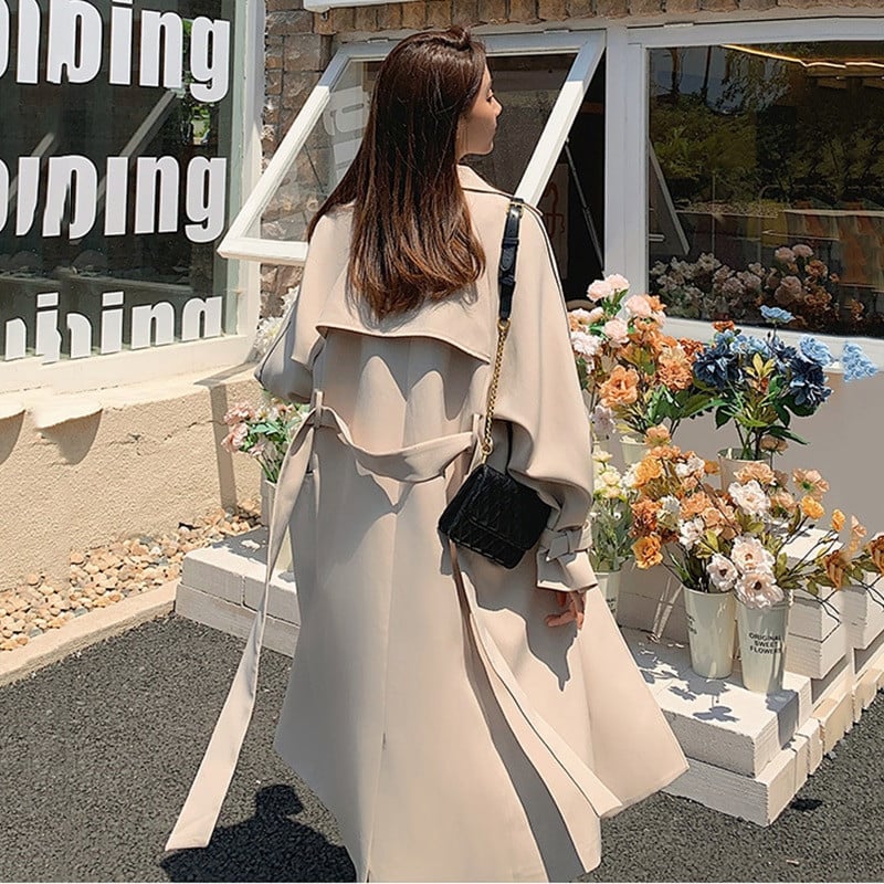 LANMREM 2022. gada rudens ziema, jauna vējjaka sievietēm, divrindu pārsējs vienkrāsains Trench mētelis, sieviešu modes apģērbs 2W1465