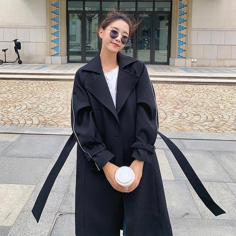 LANMREM 2022. gada rudens ziema, jauna vējjaka sievietēm, divrindu pārsējs vienkrāsains Trench mētelis, sieviešu modes apģērbs 2W1465