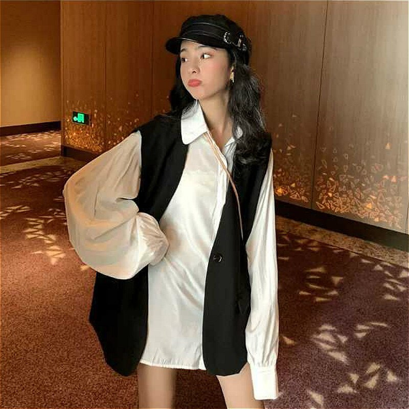 Ženski prsluci u korejskom stilu Studenti Bez rukava Tanki Raznobojni Ženski široki kauzalni jednobojni jednokopčani jednobojni gornja odjeća s V-izrezom Trendy Ins