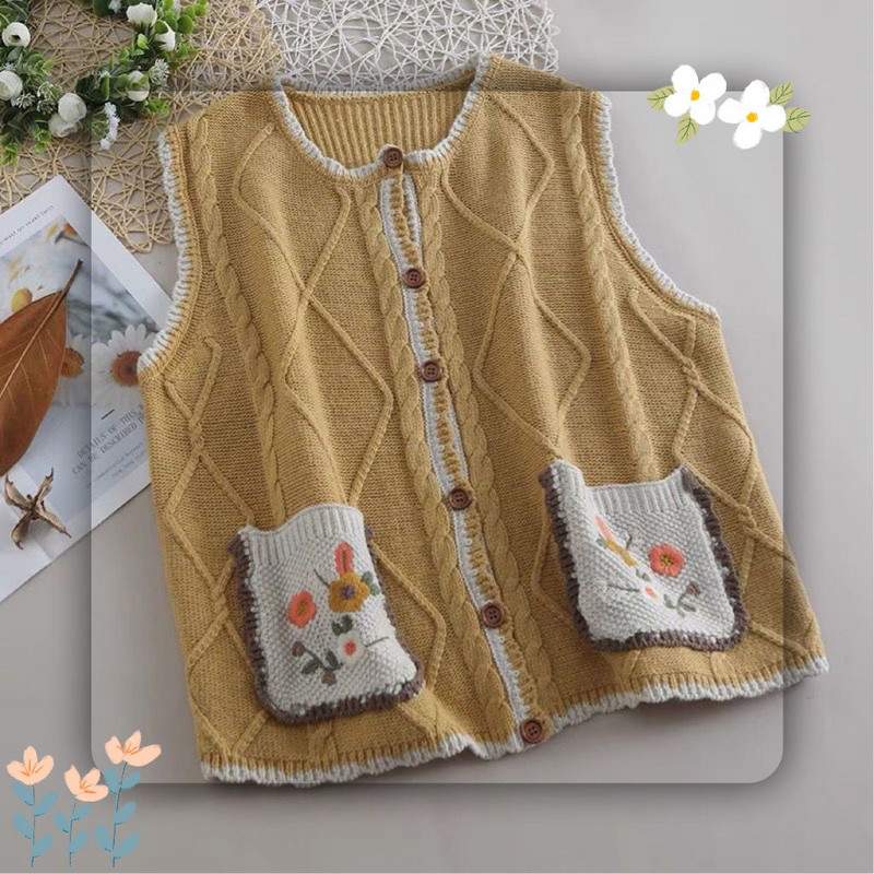 Φθινοπωρινό, Χειμερινό Ιαπωνικό στιλ Mori Κορίτσι, κεντημένη ζακέτα με ρετρό αμάνικο γυναικείο γιλέκο πουλόβερ