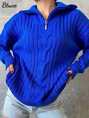 Ženski jednobojni heklani pleteni pulover za slobodno vrijeme, s patentnim zatvaračem i ovratnikom, deblji džemper, jesen, zima, topli uredski ženski džemperi