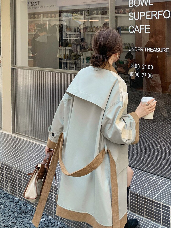 LANMREM Trenč kaput ženske srednje dužine 2022., slobodna vjetrovka u britanskom stilu s reverom i jednorednim kopčanjem 2R7807