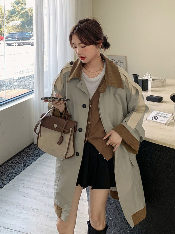 LANMREM Trenč kaput ženske srednje dužine 2022., slobodna vjetrovka u britanskom stilu s reverom i jednorednim kopčanjem 2R7807