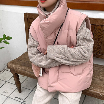 Alien Kitty 2022 Warm Loose OL Υψηλής ποιότητας Streetwear Βαμβακερά απαλά γυναικεία αμάνικα παλτό Winter Chic Stand Hot casual μπουφάν