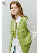 FSLE smagās rūpniecības franču mazo veste sieviešu aromāts ar V veida kakla izgriezumu bez piedurknēm modes slāņveida vienkrāsains īpašs sieviešu vestes mētelis