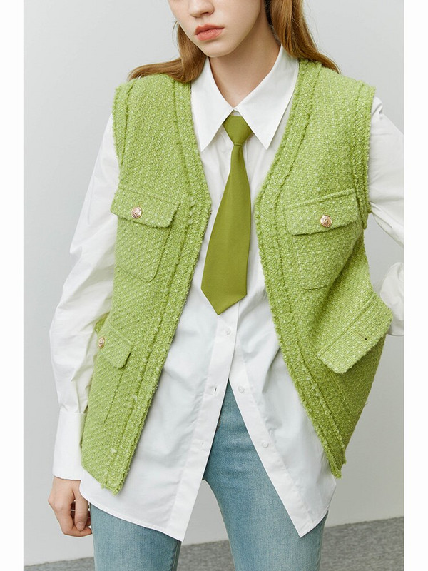 FSLE smagās rūpniecības franču mazo veste sieviešu aromāts ar V veida kakla izgriezumu bez piedurknēm modes slāņveida vienkrāsains īpašs sieviešu vestes mētelis