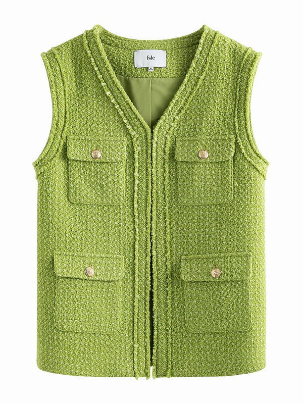 FSLE smagās rūpniecības franču mazo veste sieviešu aromāts ar V veida kakla izgriezumu bez piedurknēm modes slāņveida vienkrāsains īpašs sieviešu vestes mētelis