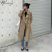 Sieviešu mētelis pavasara rudens viengabalains, elegants, divrindu vējjaka korejiešu modes, universāls, vienkāršs Anglijas stila apģērbs