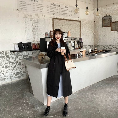 Sieviešu mētelis pavasara rudens viengabalains, elegants, divrindu vējjaka korejiešu modes, universāls, vienkāršs Anglijas stila apģērbs