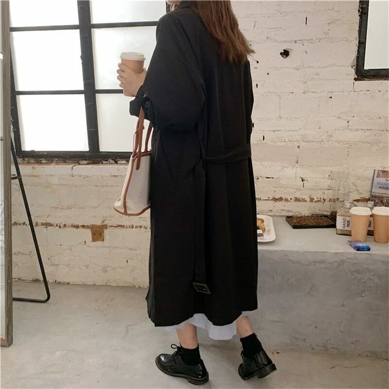 Sieviešu mētelis pavasara rudens viengabalains, elegants, divrindu vējjaka korejiešu modes, universāls, vienkāršs Anglijas stila apģērbs