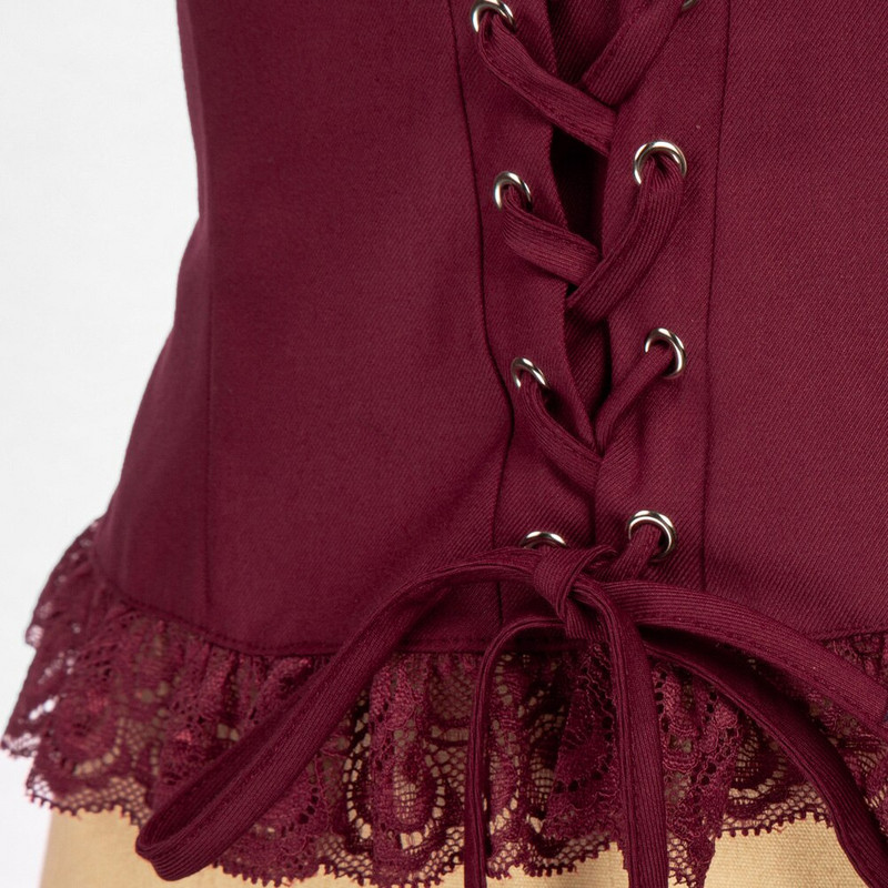 SD sieviešu renesanses mežģīņu apakšmalas veste bez piedurknēm, kvadrātveida kakla, aizmugures veste ar rāvējslēdzēju