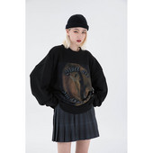 Sieviešu melns High Street Adīšana Džemperis Eņģelis Apdruka ar Apkakli Garām Piedurknēm Ikdienišķs Vintage Street Baggy Tops Sieviešu rudens