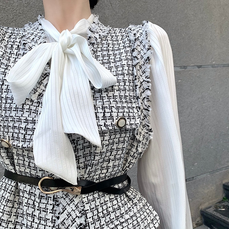 Vintage Κομψό Tweed Γιλέκο Γυναικείο Πολυτελές Γιλέκο Πλεκτό Γιλέκο με Ζώνη Αμάνικο Oversized Jacket veste femme