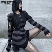 Πανκ σκισμένο πουλόβερ Γυναικείο πουλόβερ μεσαίου μήκους ριγέ χαλαρό πλεκτό ζευγάρι γοτθικό σκούρο κοφτερό μακρυμάνικο πουλόβερ