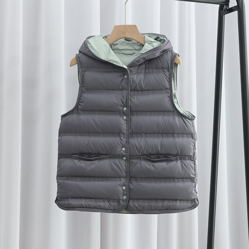 2022 Νέο Φθινοπωρινό Χειμώνα Γυναικείο ανοιχτό λευκό παλτό με πούπουλα πάπιας Γυναικείο κοντό γιλέκο με κουκούλα Αμάνικο μπουφάν πανωφόρι Γυναικείο γιλέκο