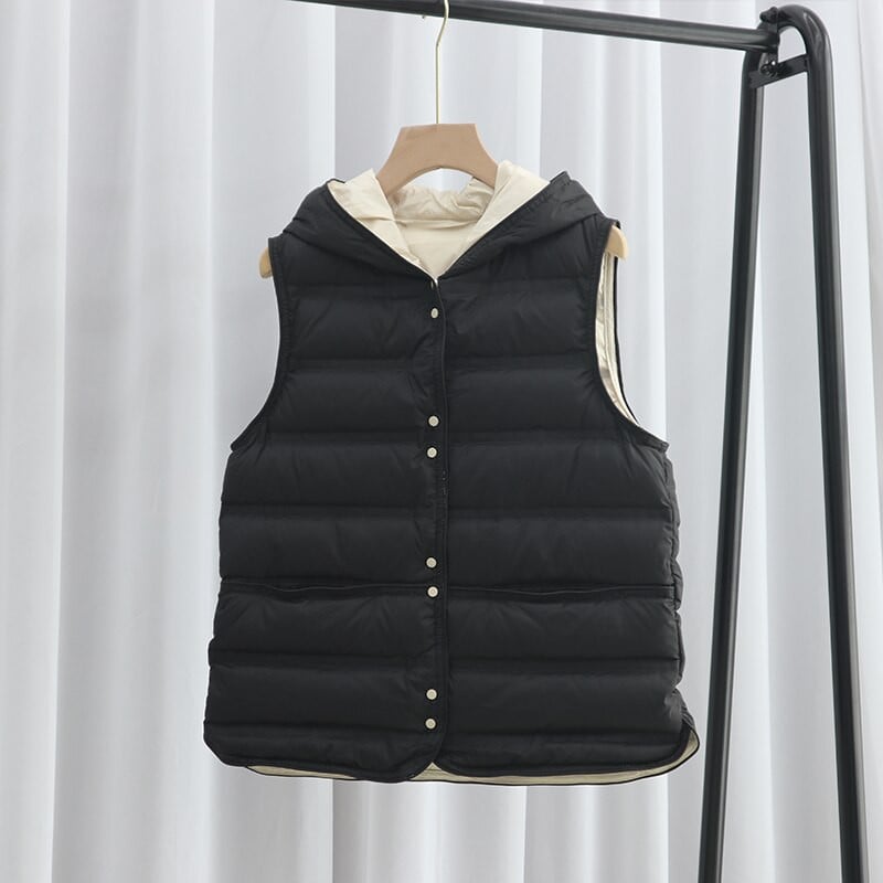 2022 Νέο Φθινοπωρινό Χειμώνα Γυναικείο ανοιχτό λευκό παλτό με πούπουλα πάπιας Γυναικείο κοντό γιλέκο με κουκούλα Αμάνικο μπουφάν πανωφόρι Γυναικείο γιλέκο