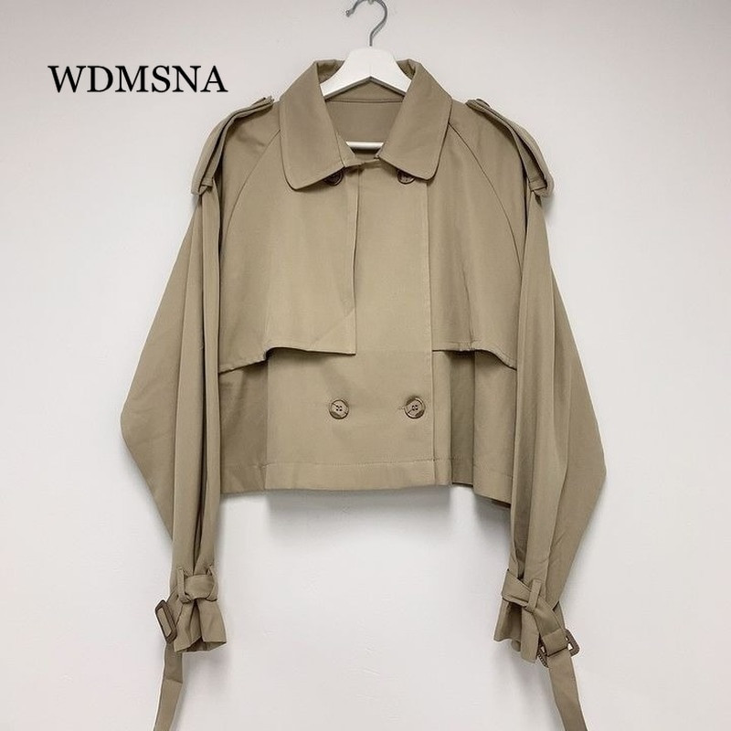 WDMSNA Ženska vjetrovka s retro temperamentnim odijelom i ovratnikom, široka ženska vjetrovka s dvostrukim kopčanjem, kratki trenč s manžetama