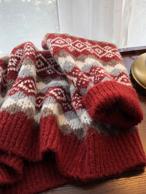 Vintage γυναικείο πουλόβερ Argyle πουλόβερ Γυναικεία στρογγυλή λαιμόκοψη μακρυμάνικο Top Γυναικεία casual χαλαρά πλεκτά Φθινοπωρινά, Χειμώνας Truien Dames