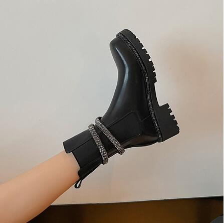 Melns Balts Melns Balts Bling Crystal S Snake Cross 40 mm zābaki sievietēm ar apaļu purngalu ikdienas ziemas Chelsea zābaki